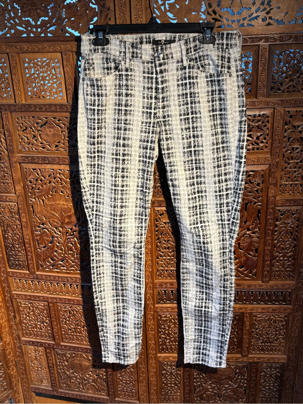 USA 7 For All Mankind Black and White Plaid Skinny Jeans
